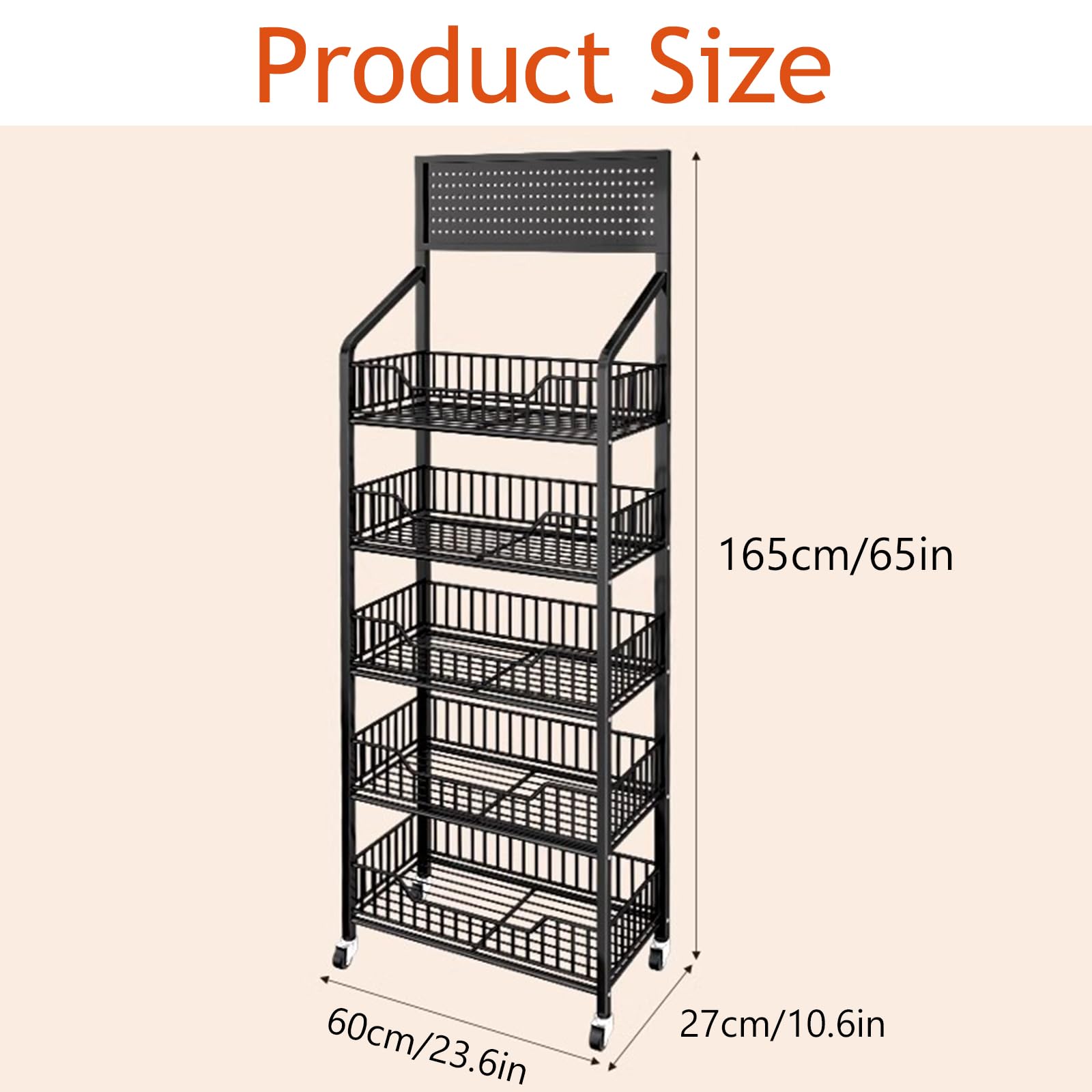 5-poziomowy metalowy stojak na kółkach – wolnostojąca półka do przechowywania przekąsek i chipsów ziemniaczanych do kuchni, 60 cm, biała jednostka detaliczna, mobilna przekąska