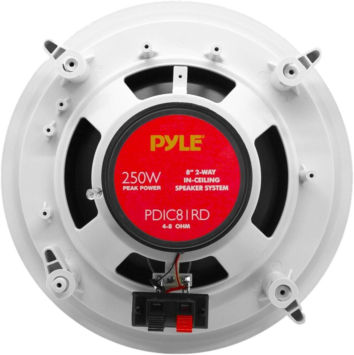 Pyle PDIC Series 8'' 250 Watts 4.8 Ohms Round Flush Mount Wall and Ceiling Home Speakers with Directable 0.5'' Polymer Dome Tweeter, (8 Pack)