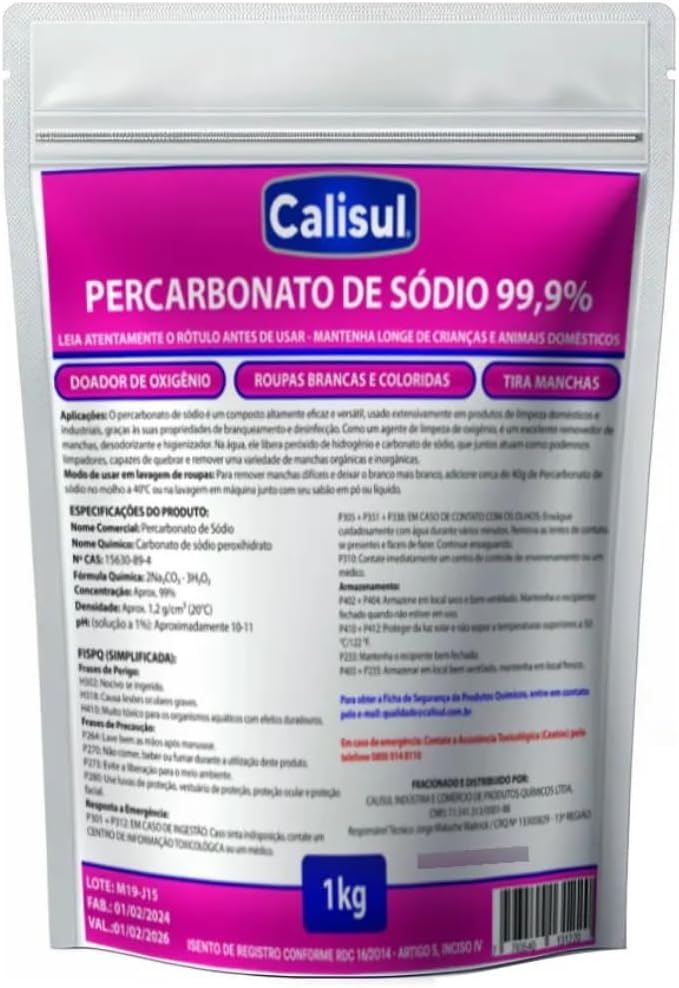 Percarbonato de Sódio 1kg 100% Puro - Limpeza Profunda Remove Manchas das Roupas Sem Cloro