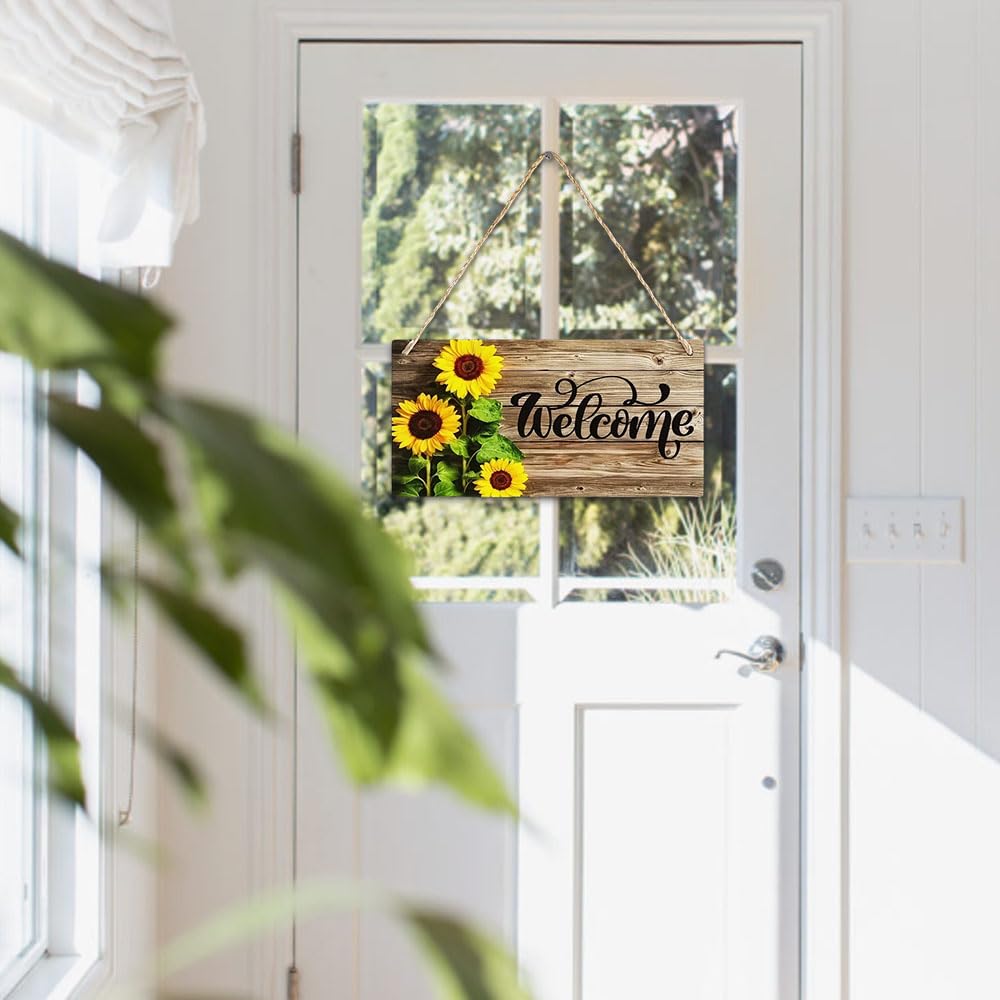 Ceihwa Willkommensschild Haustür Deko Hängend Wilkommensdeko Türschild zum Aufhängen Home Schild Draußen Holz Eingangstür Deko für Wohnungstür Türdeko Aussen Haustür Holzschild Kranz Außen Dekoration