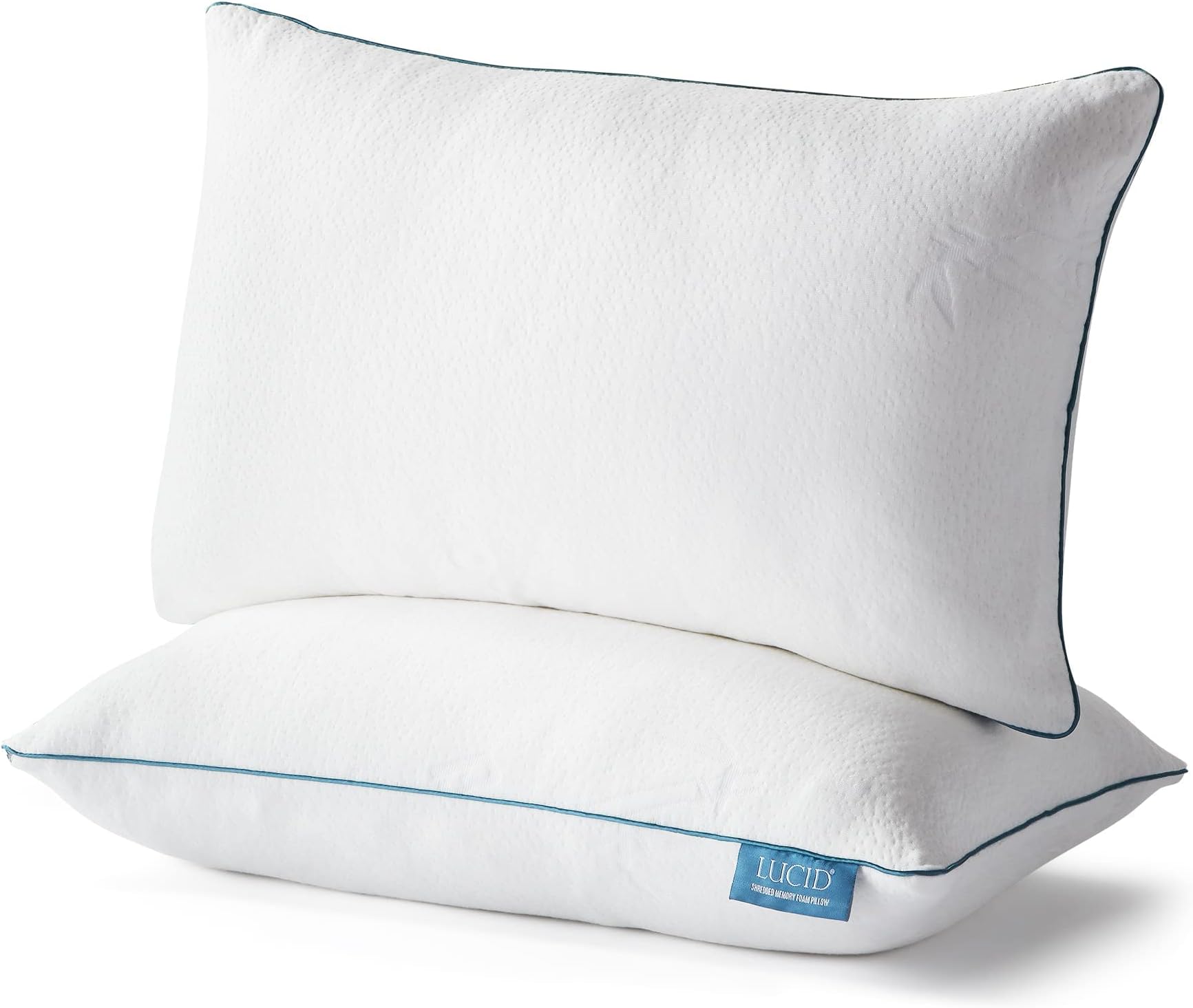 LUCID Adjustable Premium Shredded Memory Foam Pillow-Hypoallergenic-Moldable Loft, Dorm Room Essentials - 2 Pack, Standard Pack of 2, 2 Count, White