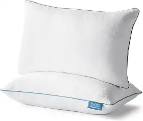 LUCID Almofada de espuma de memória premium desfiada, hipoalergênica, ajustável, loft, pacote com 2, padrão, branco