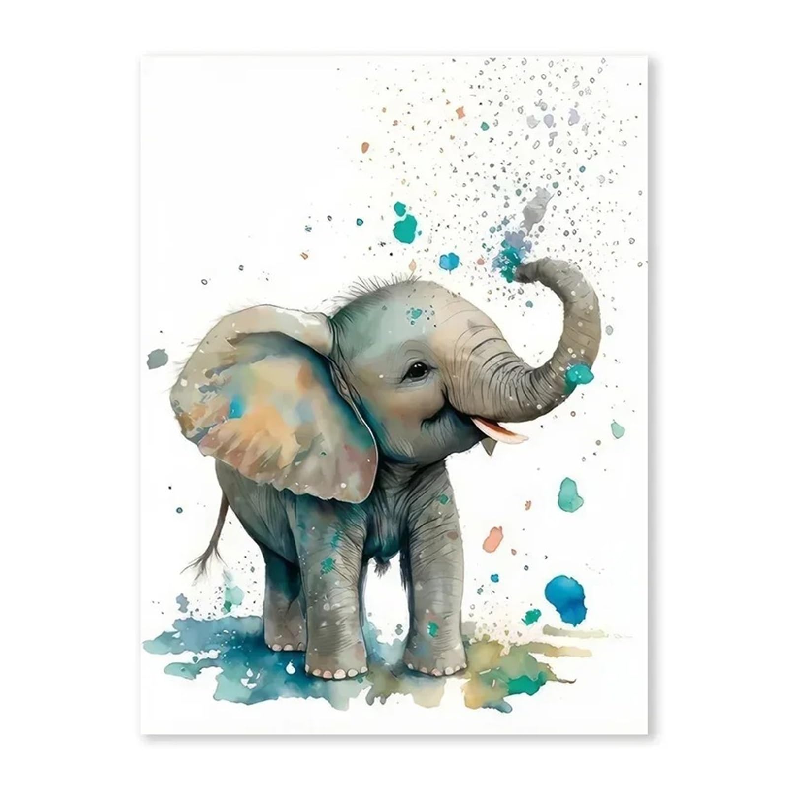 XENITE Wall Art Canvas Prints Elephant Panda Tiger Koala Cat Cartoon Animal Watercolor Posters Nursery Canvas Painting Wall Art Print Pictures Baby Room Decor(A,40X50cm)
