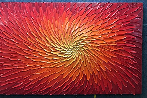 AMEI Art,24X48 Inch 3D Hand-Painted Red Artwork Textured Abstract Oil Paintings on Canvas Modern art Decor for Wall Blooming Flower Paintings Wood Inside Framed Ready to Hang (Fiery Red) - Thumbnail 5
