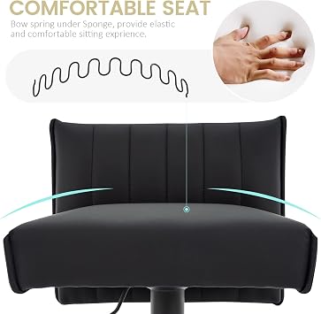 Brage Living Bar Stool, Couch Spring Seat, Adjustable Swivel PU Leather Barstool with Low Back, Armless Counter Height Bar Chair for Kitchen Dining Cafe (Black, Black Base)