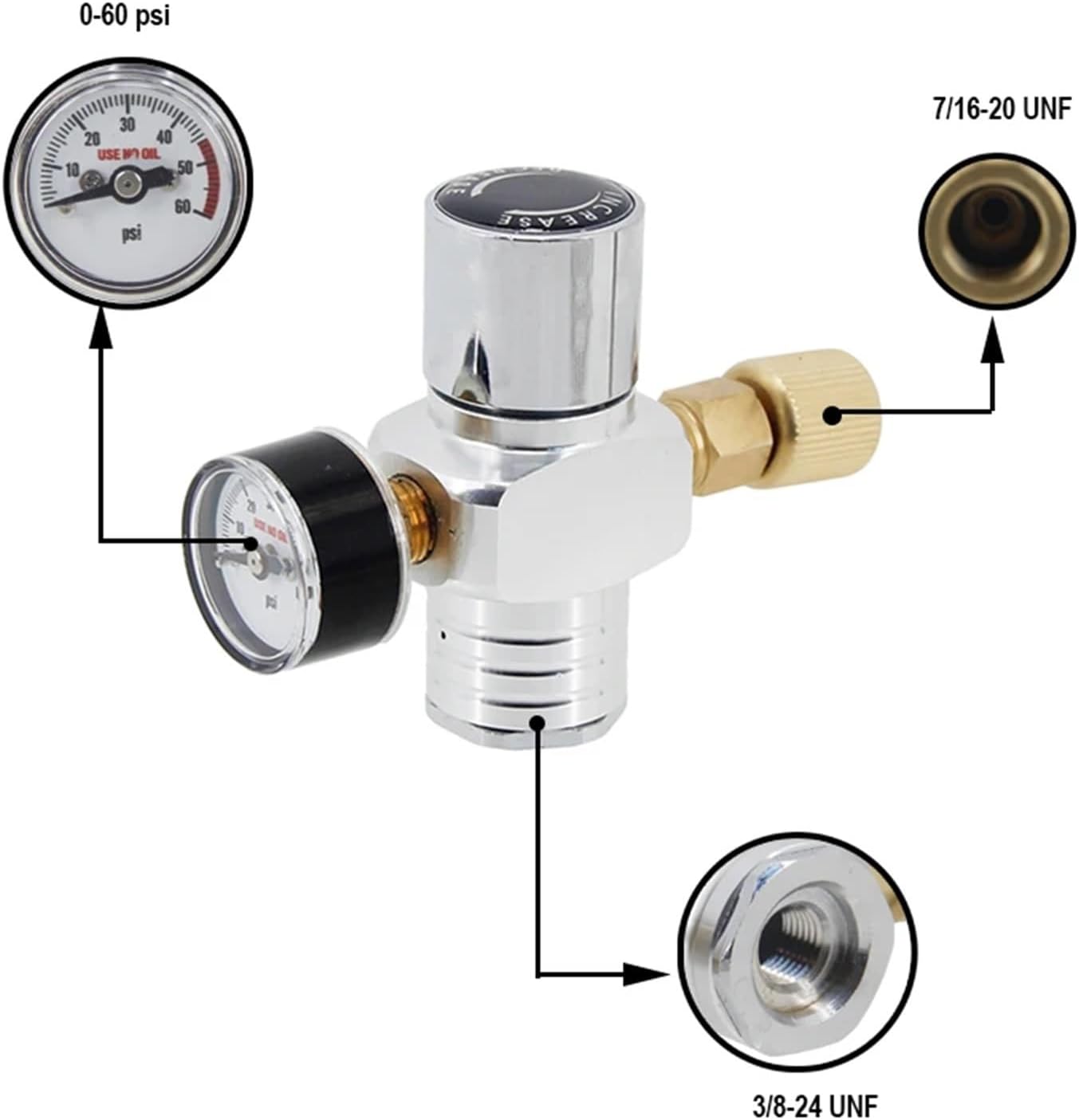 Portable CO2 Mini Gas Regulator for Kegerator and Beer Kegs - 0-60 PSI Adjustable Pressure Charger(With Gas Ball)