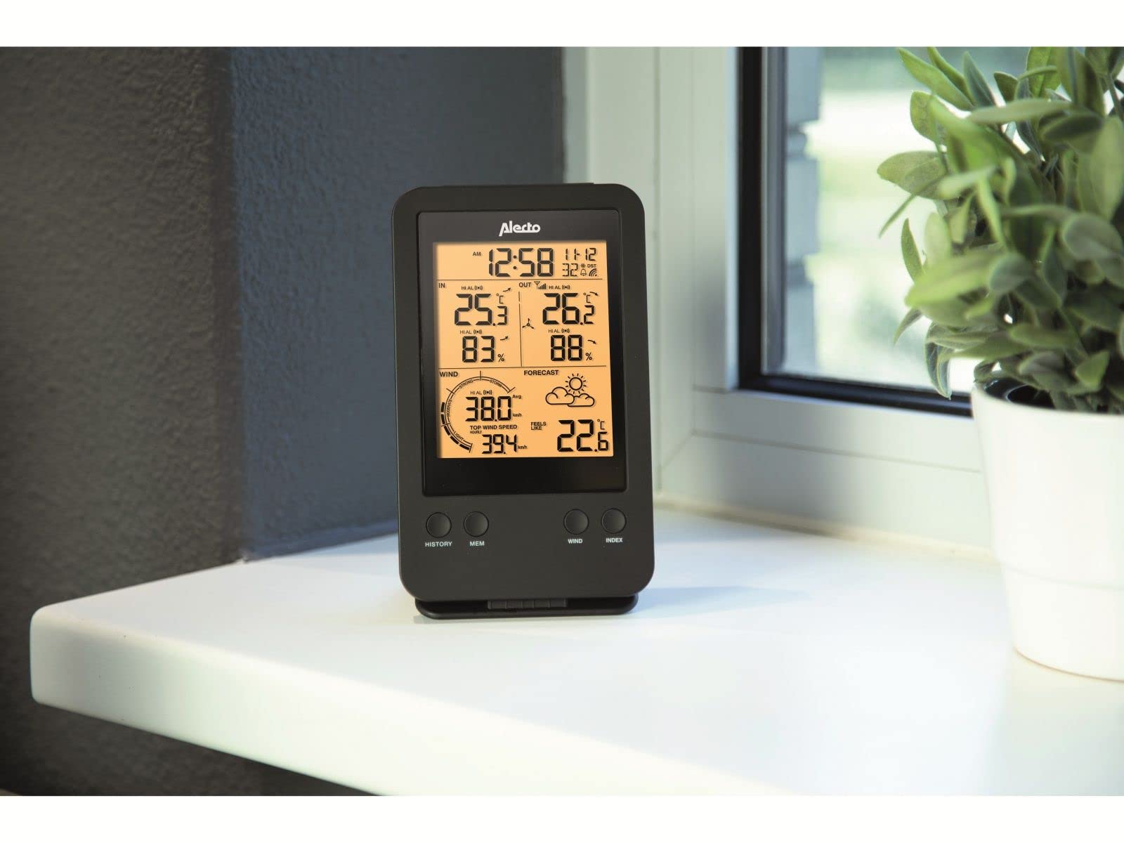 Alecto WS-3400 - Estación meteorológica profesional con sensor exterior inalámbrico, negro