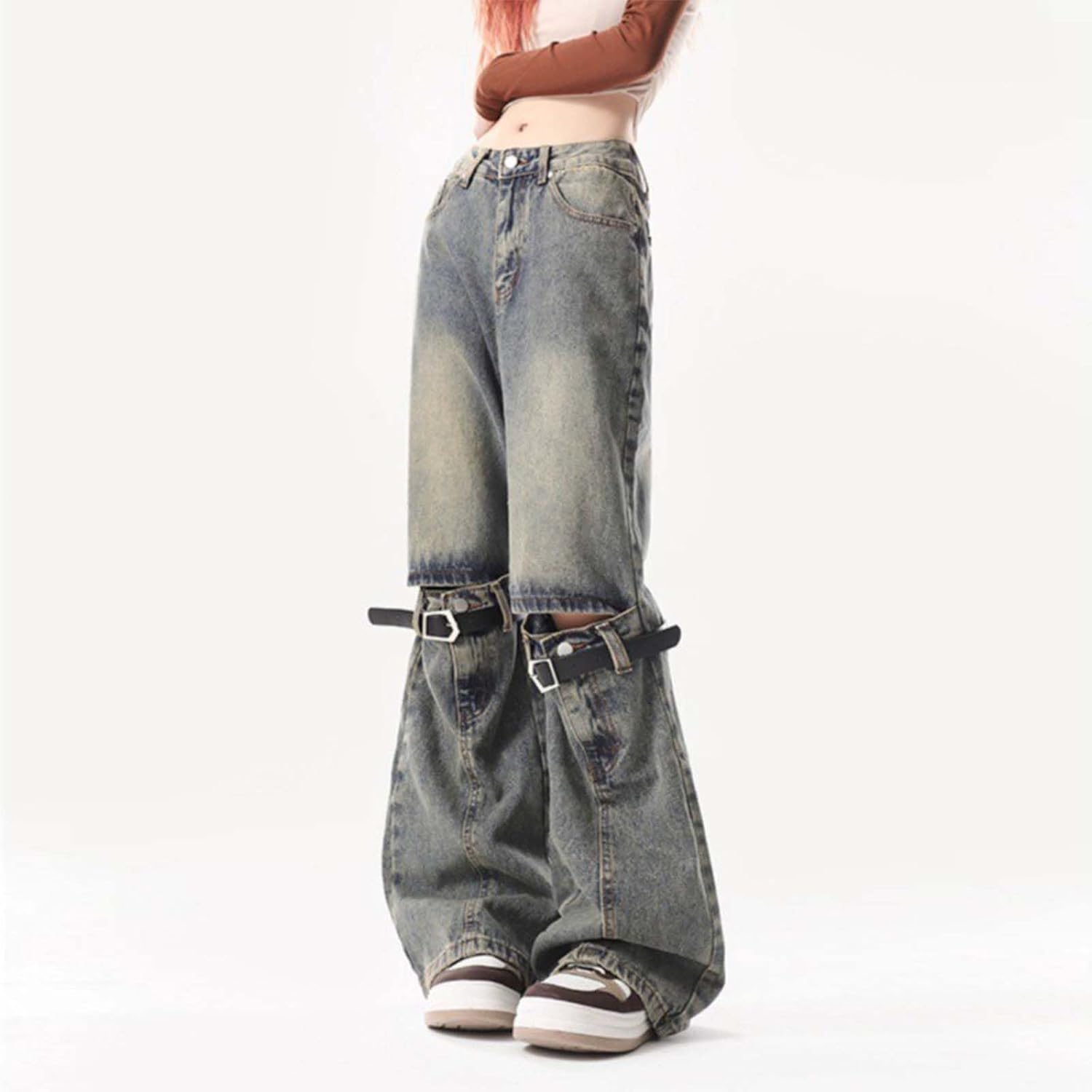 Washed Yellow mud Jeans, American Retro Y2K Style Pants, Goth Wide Leg Denim Micro Flared Pants Trend