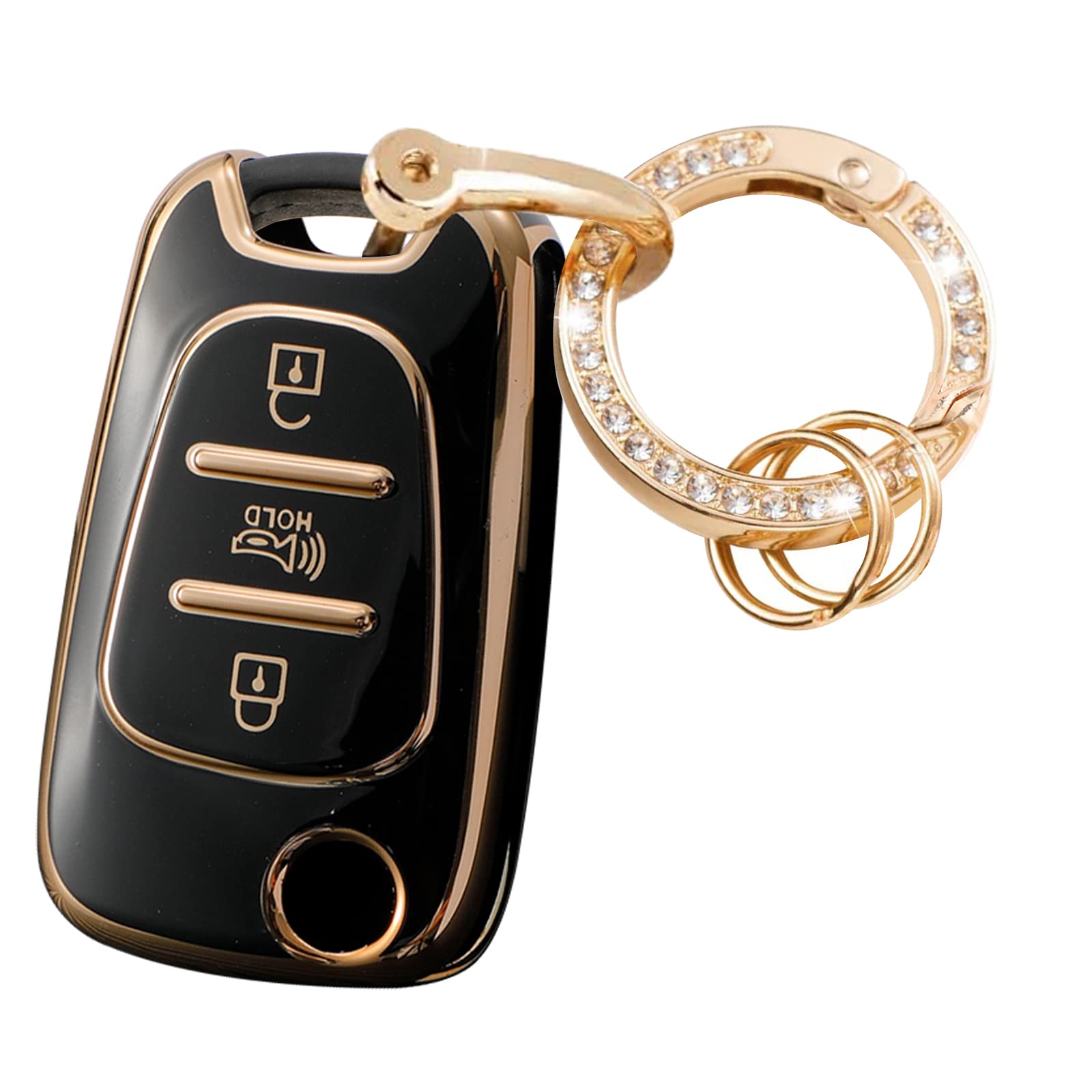 WSAuto Key Fob Cover with Metal Keychain Compatible with Kia Soul Rio  Accessories Soft TPU Protection Case Shell Black