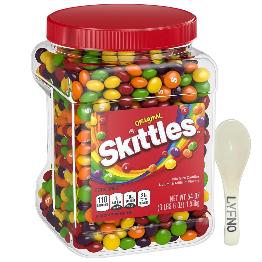 Skittles Original 50oz Chewy Candy - Skittles Original Candy - Skittles Fun Size - Skittles Bulk (Lyfno Trademark Spoon Included)