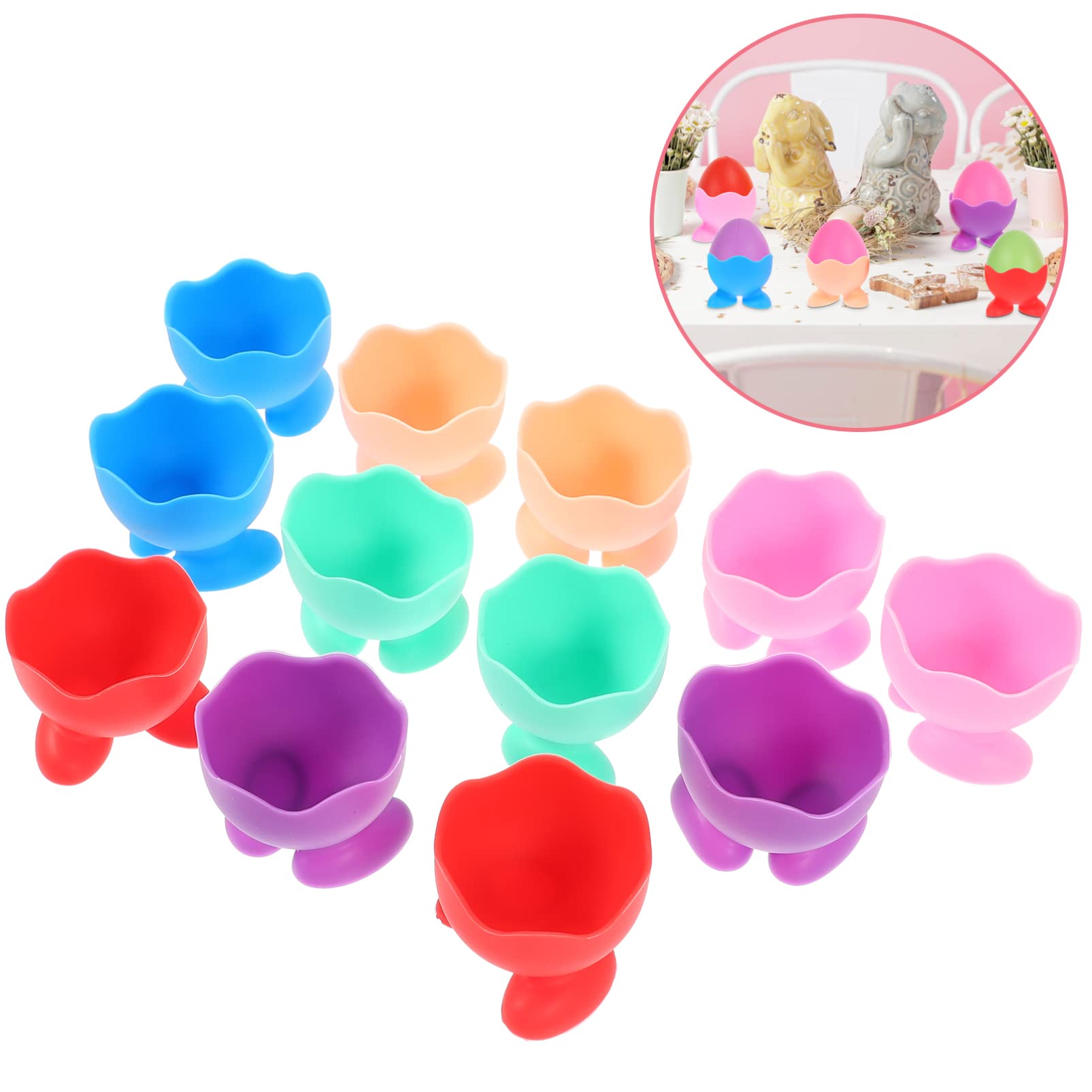 AUTSUPPL 2sets Silicone Cups Easter Egg Holders Breakfast Trays Storage Stand Jumbo Egg Separator 12pcs*2