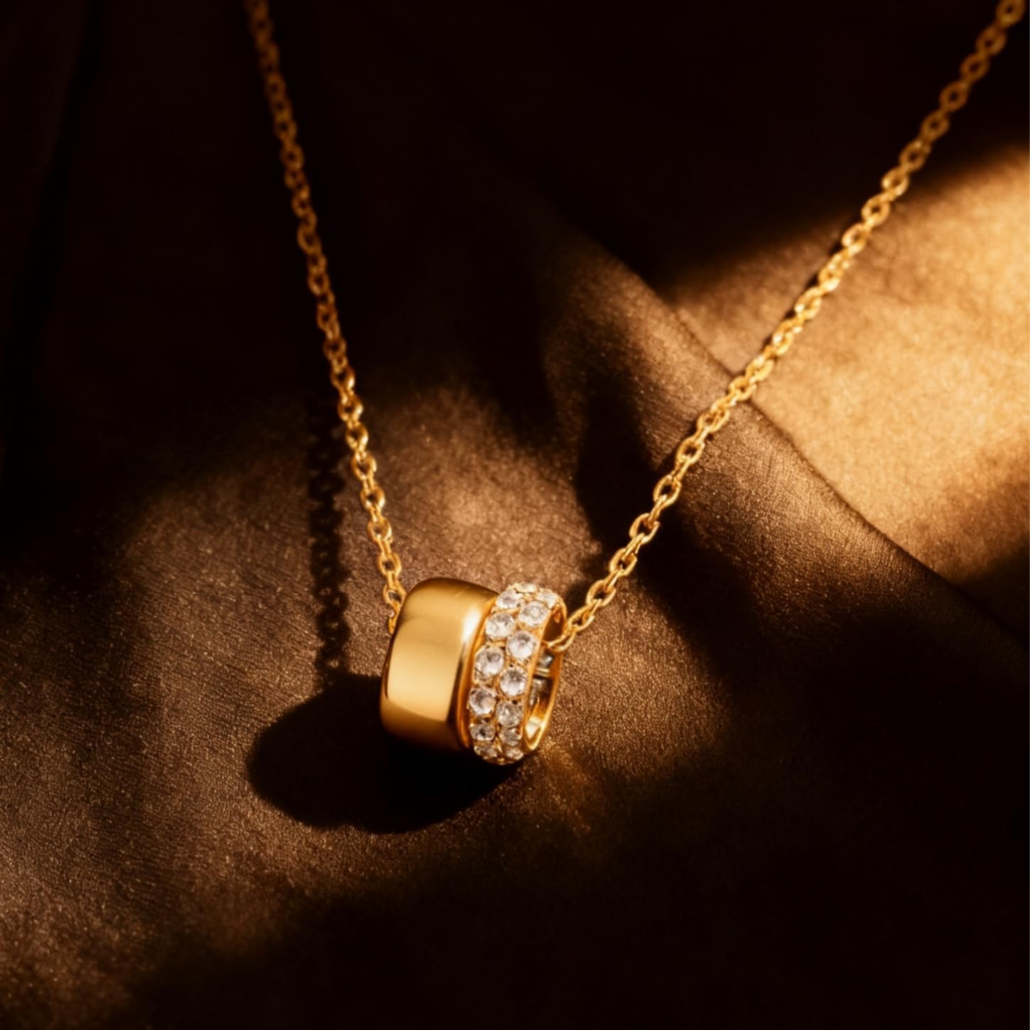 14K Gold Plated Brass Cubic Zirconia Necklace for Women, Romantic Valentine's Day Gift for Her - Dainty Geometric Pendant (Interlocking Circle / Barrel), Adjustable Short Choker Chain, Minimalist Jewelry - Image 7