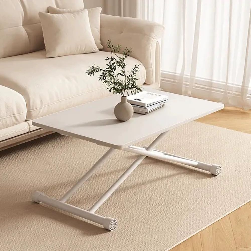 Table basse carrée relevable 100 cm avec plateau réglable en hauteur pour salon et appartement