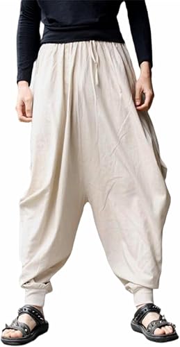 CLANMILUMS Men's Harem Pants Loose Fit Hippie Aladin Drop Crotch Pants (3X-Large