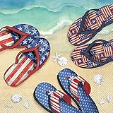 IHR Ideal Home Range Cocktail Napkins Disposable 3-Ply Paper Party Napkin Pack, 5' x 5', Americana Beach Flip Flop, 20-Count