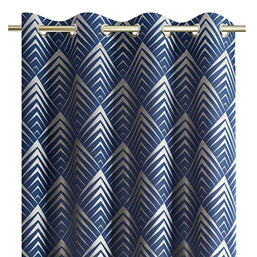 AmeliaHome Rideau à œillets 140 x 250 cm Motif métallique Décoration de fenêtre Rideau décoratif Piramides Bleu foncé