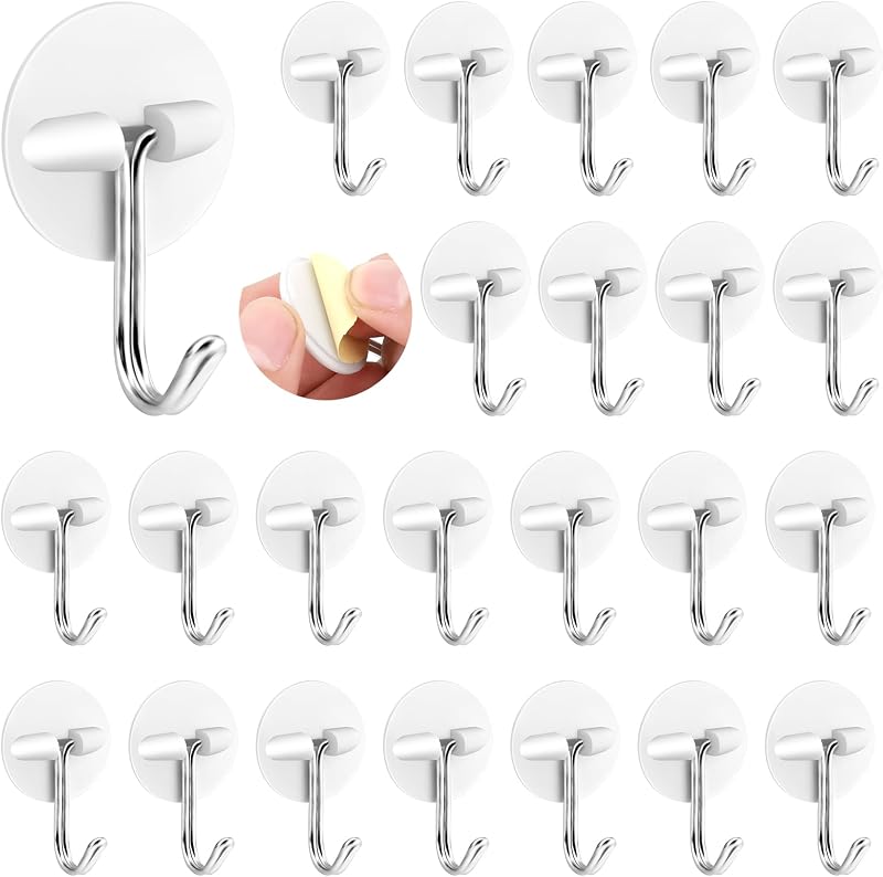 24 Uds. Ganchos redondos de plástico, pequeños ganchos autoadhesivos para colgar, blancos, resistentes al agua y al aceite para utensilios de cocina