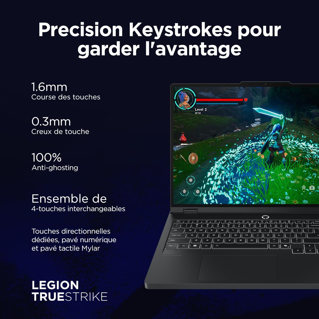 Lenovo Legion Pro 5 16IAX10H - Ordinateur Portable Gaming 16'' OLED WQXGA 165Hz (Intel Ultra 7 255HX, RAM 32Go, SSD 1To, NVIDIA RTX 5070 8GB, Windows 11) Clavier rétroéclairé en Blanc AZERTY - Noir