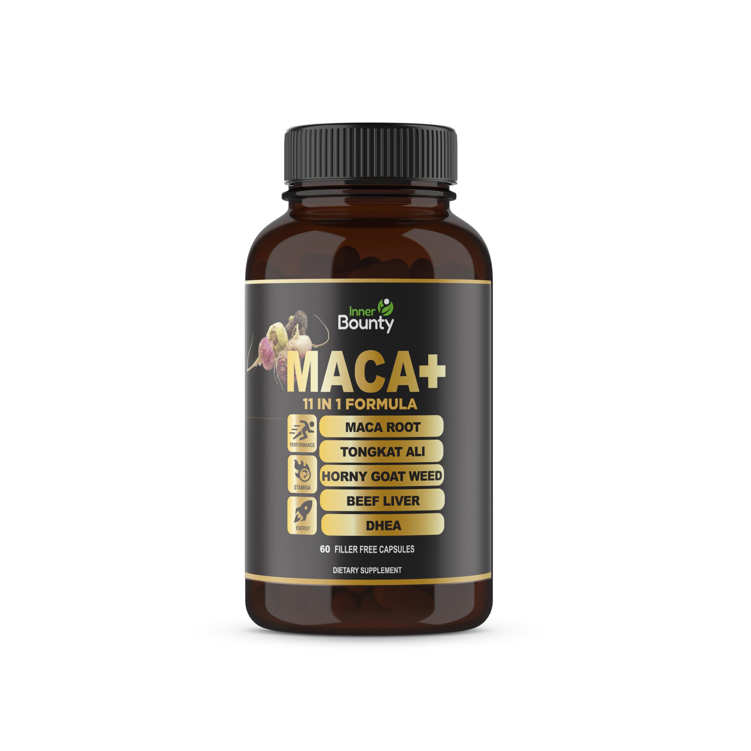 11-in-1 Energy Booster & Performance Supplement with Organic Maca Root, Tongkat Ali, Horny Goat Weed, Ginseng, Tribulus Terrestris & Beef Liver for Men and Women - 60 Filler Free Capsules