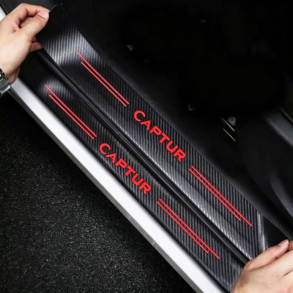 4 szt. Naklejki progowe drzwi do Renault Captur, listwa progowa z włókna węglowego osłona progu drzwi akcesoria do ochrony przed zarysowaniami (czerwony)