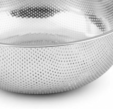 Premium 28 cm Paslanmaz Çelik Mutfak Süzgeci, Çift Kulplu Metal Makarna ve Pirinç Yıkama Kabı, Isıya Dayanıklı Delikli Sebze ve Meyve Süzme Kasesi (Gümüş)