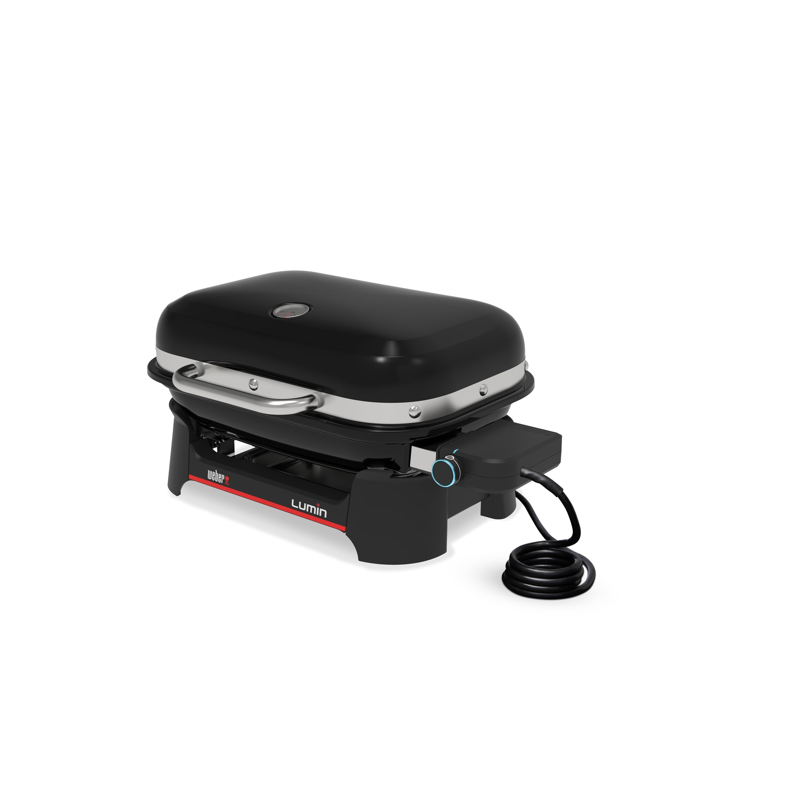 Weber Lumin Compact Tragbarer Kompakter Elektrogrill, Bis zu 315 °C, mit Deckelthermometer, Porzellanemaillierte Gusseisenroste, 43 x 32 cm Grillfläche, Schwarz (1502044)