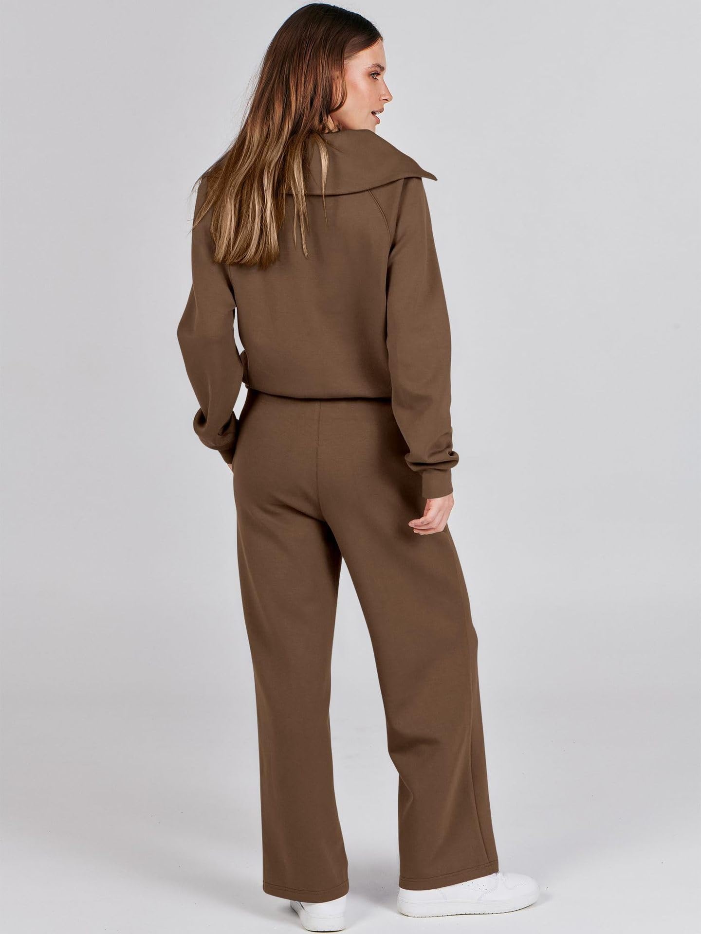 Set casual da donna in due pezzi per yoga, corsa, loungewear a maniche lunghe, felpa con mezza zip, top e pantaloni a gamba larga, abbigliamento da casa a maniche lunghe