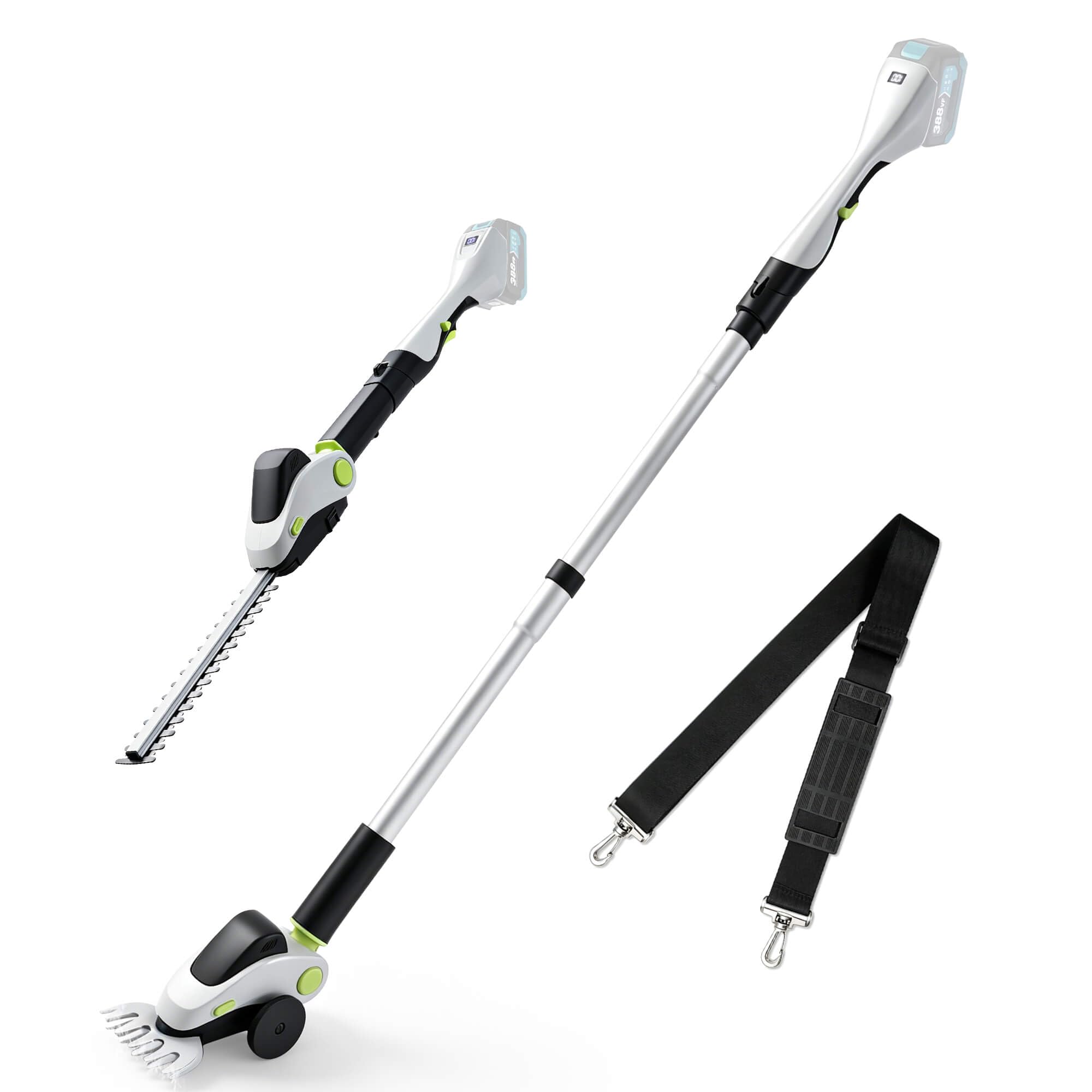 Akku Grasschere und Strauchschere für Makita 18V, 13cm Grasscherenmesser, 30cm Strauchscherenmesser,mit abnehmbarem Teleskop Stiel & 110° verstellbarem Winkel (Grau Ohne Batterie)