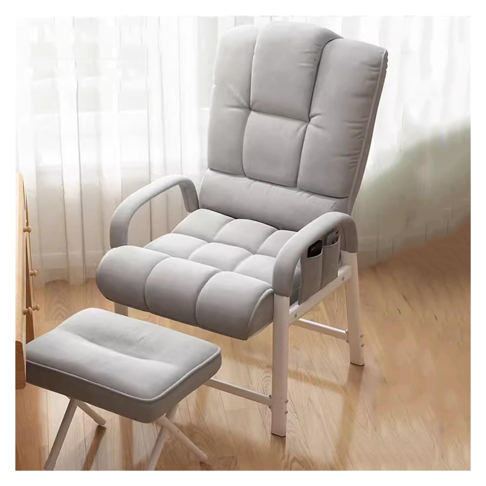Fauteuil club inclinable gris avec repose-pieds en tissu pour salon et bureau moderne