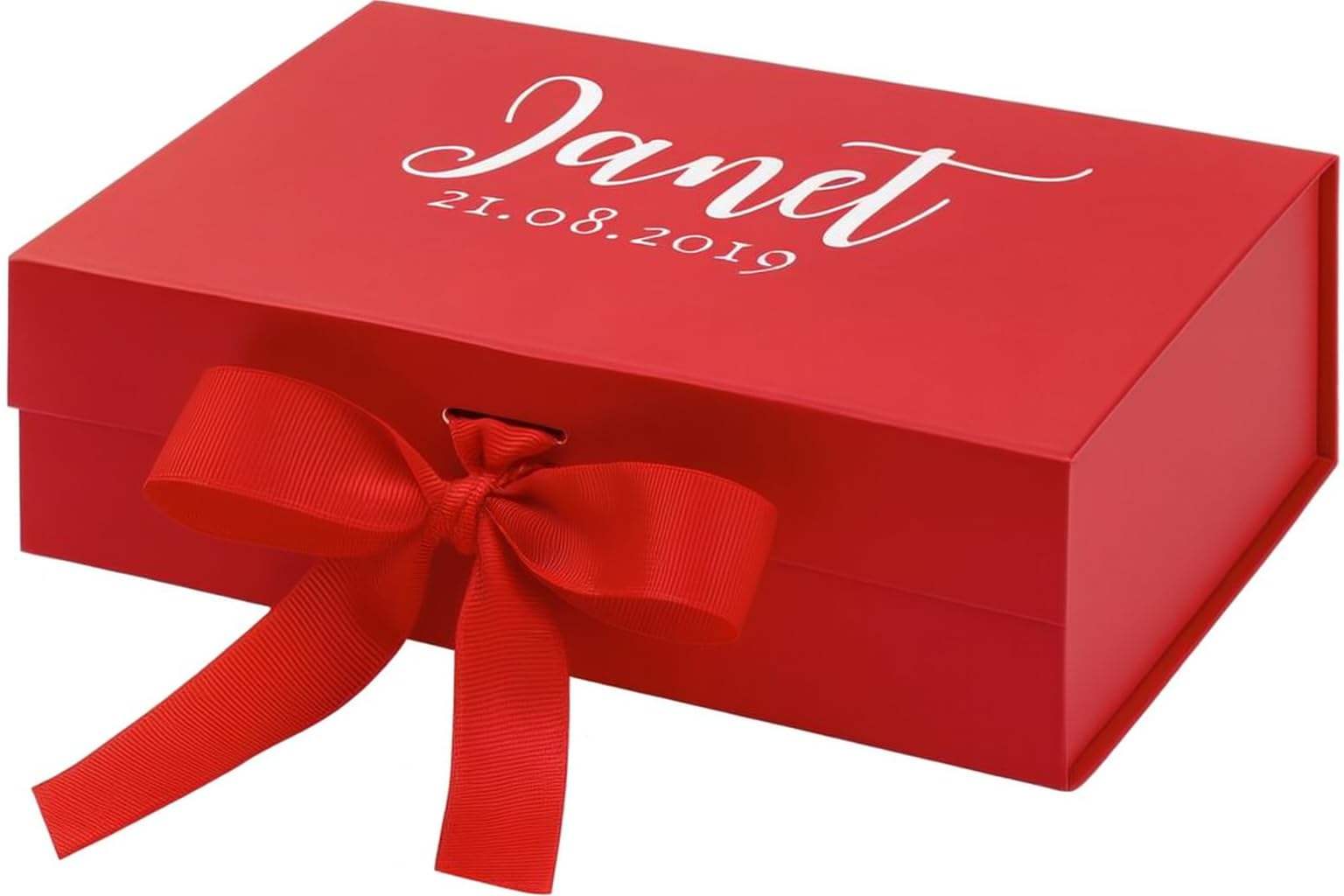 Trendi Personalised Gift Box with Ribbon & Magnetic Closure Available in Medium & Large, – Red Keepsake Box for Birthday, Wedding, Bridesmaid, Groomsmen