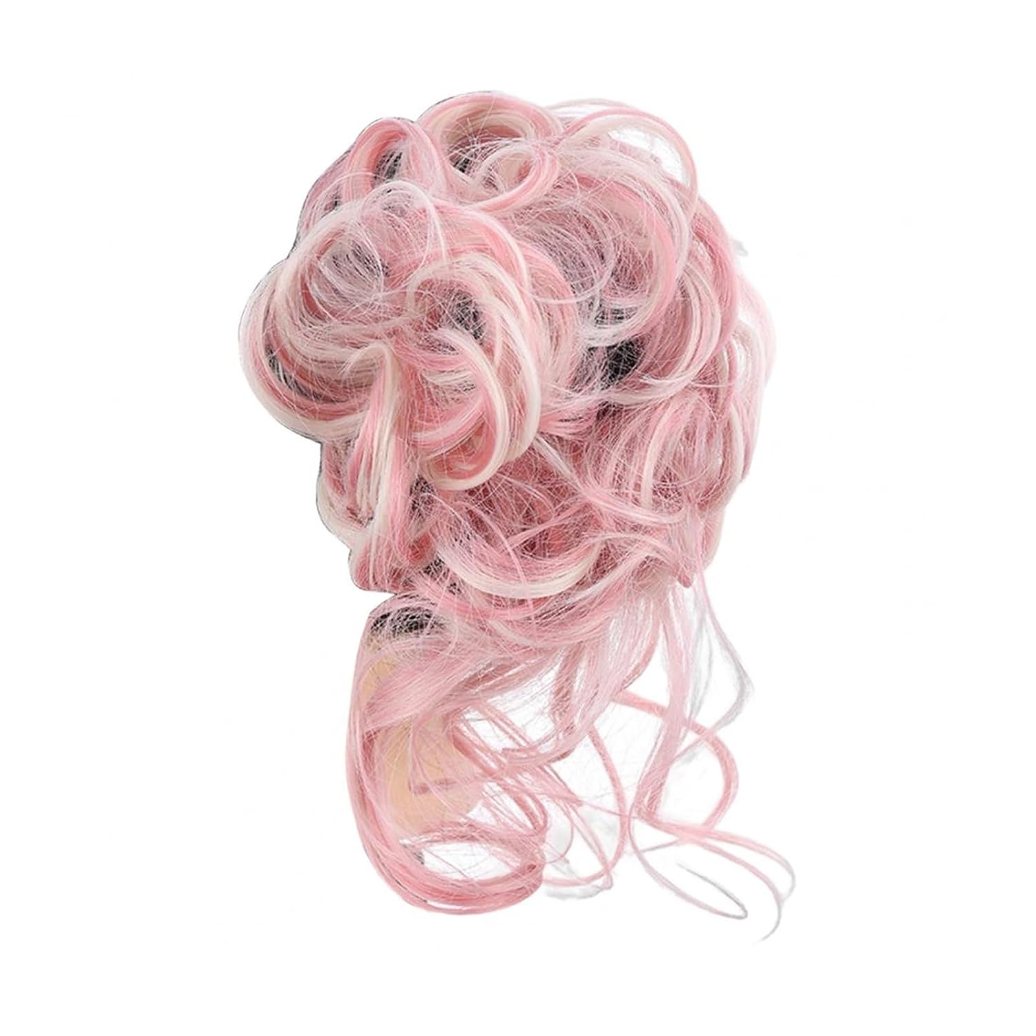 Hair Bun Hair Wig High-Resilience Elastic Band Easy Care Anti-slip Breathable Dress Up Natural Look Heat-friendly Chignon Wig for Party Scrunchies(Pink)