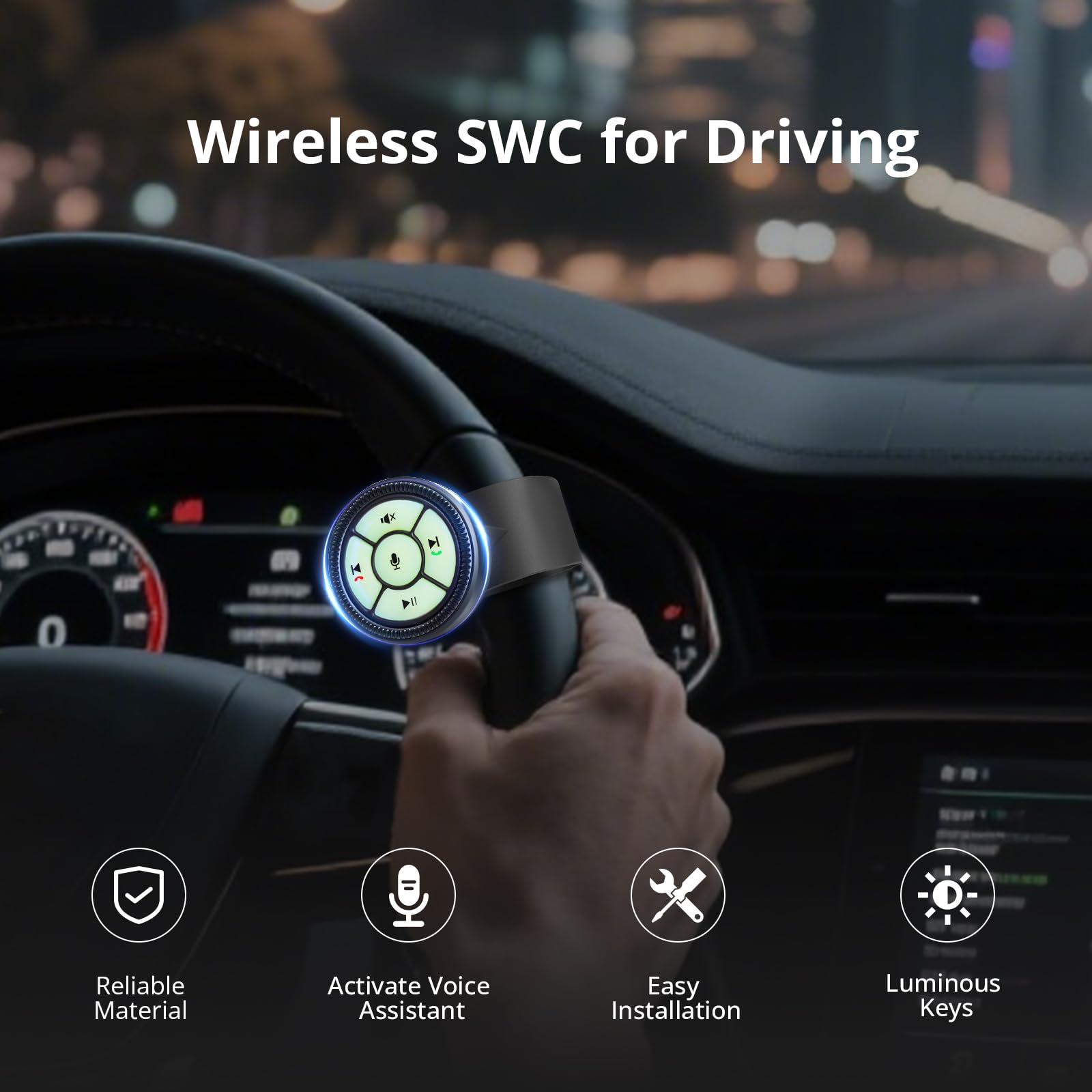 ATOTOZONE AC-44F8 Watchband Style Wireless Remote Control with Luminous Buttons, Key Mapping, for Both ATOTOZONE Car Stereos and Other Brands, Substitute for Steering Wheel Controls