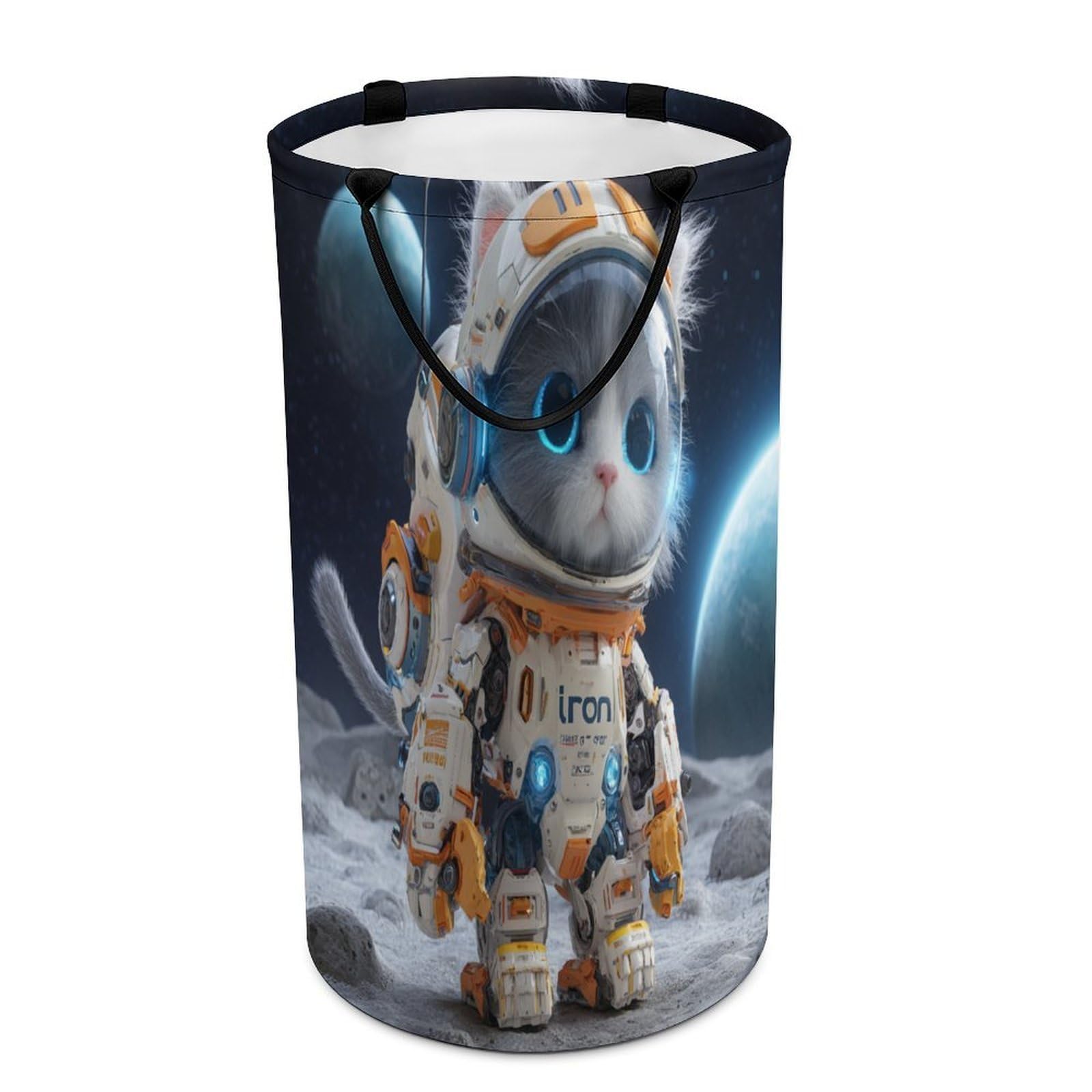LUYYSKY Classic Cute Kitten Astronaut Versatile Storage Laundry Basket, Anime Watercolor Space Outer Space Galaxy Planet Animals Cat Large Capacity Bathroom Hamper With Handle