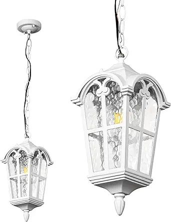 Outdoor Pendant Light for Porch Patio Garden Yard, Anti-Rust Aluminium Exterior Hanging Light Fixtures, Outside White Vintage Hanging Ceiling Light, Height Adjustable Outdoor Pendant Lamp