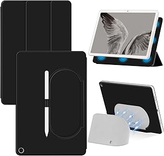 Miimall Case Compatible for Google Pixel Tablet 2023 Slim Lightweight Leather Shell Magnetic Attachment with Pen Strap Tri-Fold Stand Protective Case for Google Pixel Tablet-Black