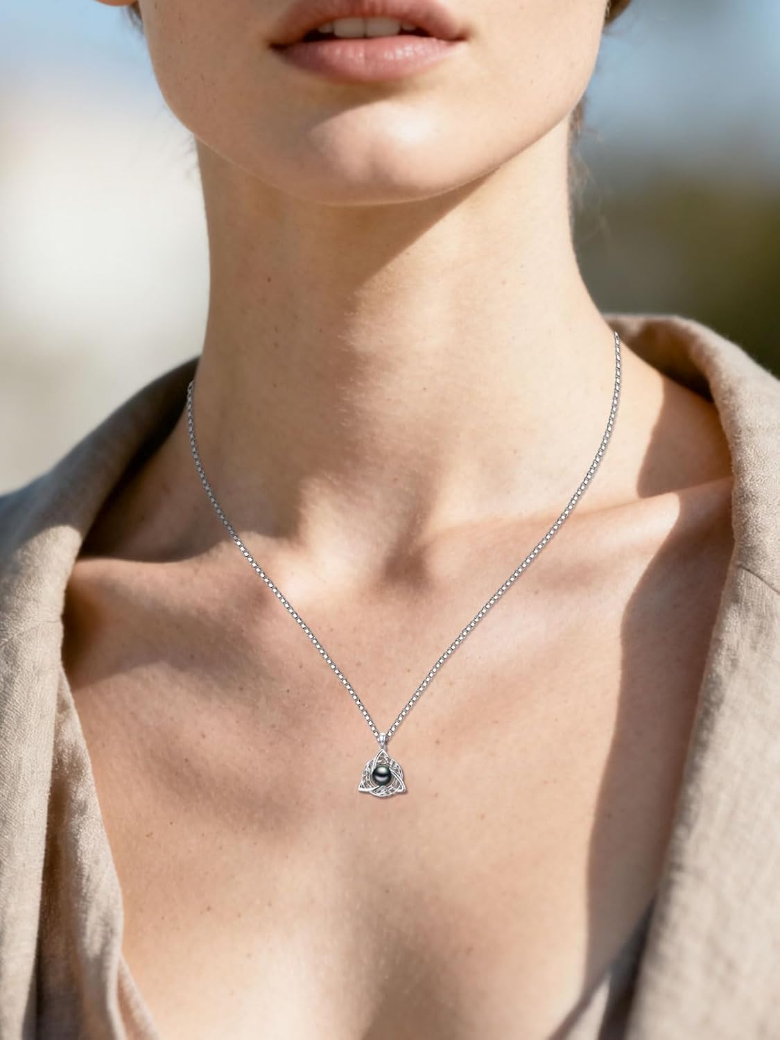 Tahitian Black Pearl AAAA 18K White Gold Plated Sterling Silver Leaf Celtic Knot Pendant Necklace for Women Wife Mom Girlfriend Her Jewelry Gift for Anniversary Birthday - Image 5