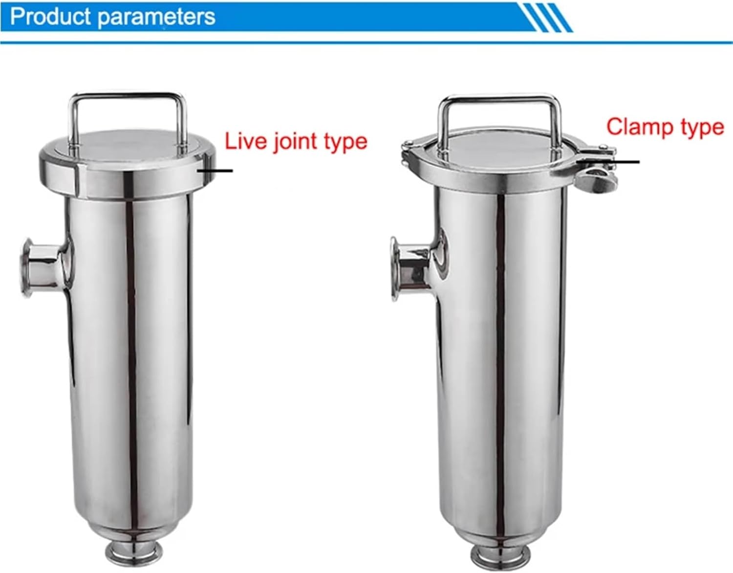 Food Grade Sanitary Stainless Steel Angle Type Tri Clamp Filter Water Pipe Cartridge Quick Installation Duplex Filter(89mm,Live Joint Type)