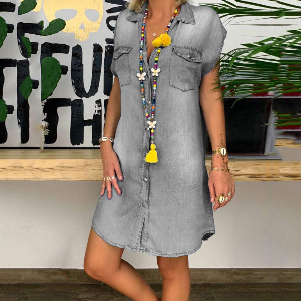 Abiti casual senza maniche da donna Swing Denim Party Abito con colletto rovesciato