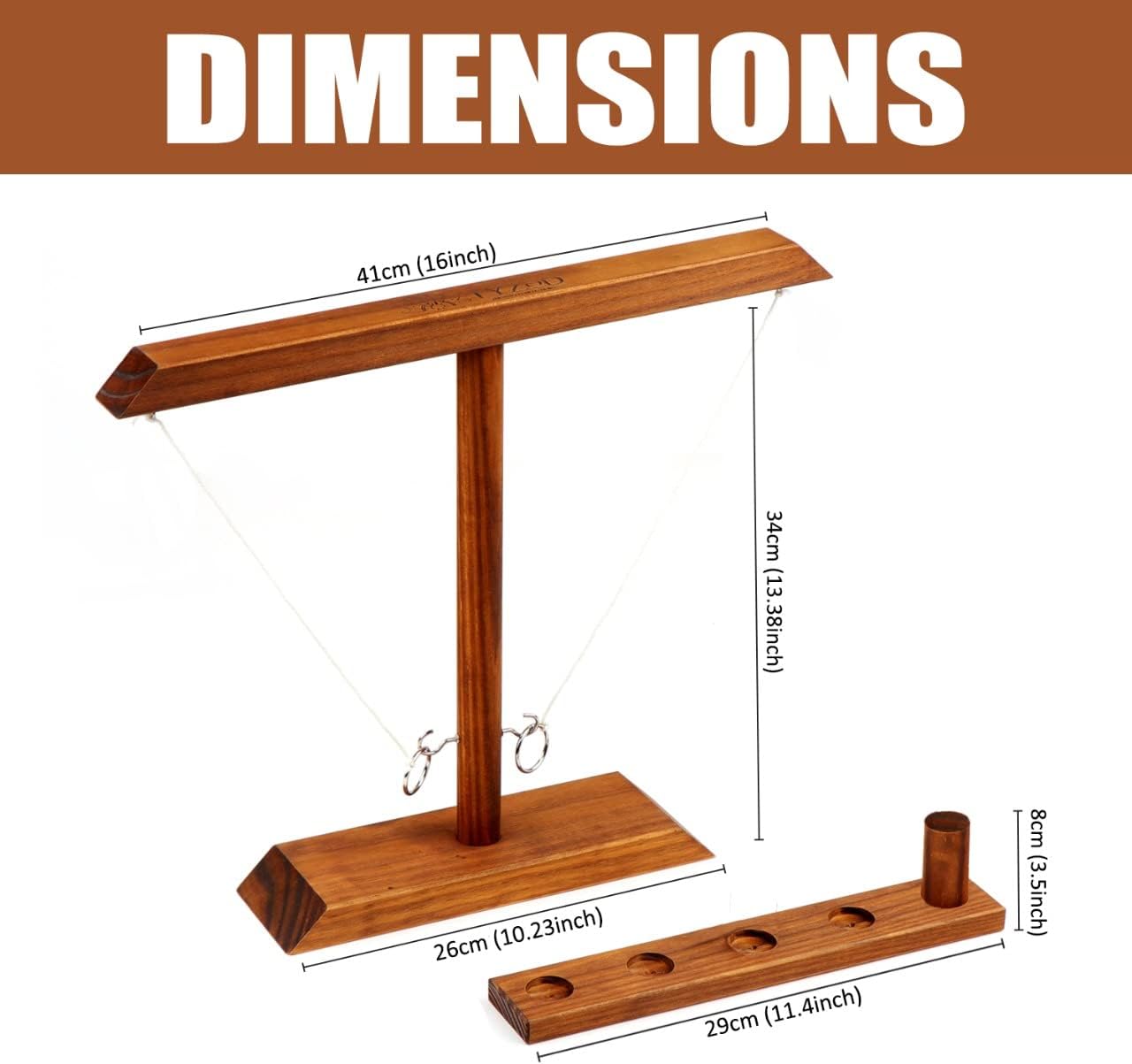 TYZOD Large Ring Toss Games for Adults, Hook and Ring Game with Wooden Screws for Stability, Handmade Hook and Ring Toss Game with Shot Leader (16" X 13.8") : Sports & Outdoors