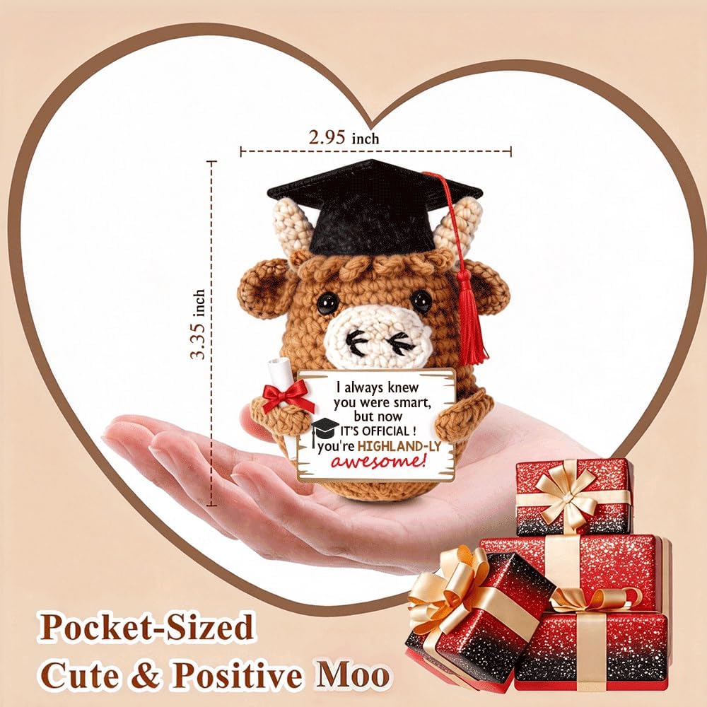 Graduation Gift for Her Him, Funny Crochet Highland Cow, 2026 Graduation Congratulations Gifts for Colleage University Middle Highschool Students Daughter Son Friends Graduate, You Are Awesome Gift