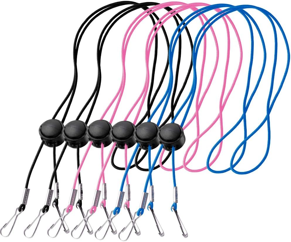 HIGO 6 Pack Adjustable Length Face Mask Lanyard Handy Convenient Safety Mask Holder Comfortable Around Neck Facemask Rest Neck Strap for Earloop Easy On & Off BLUE PINK BLACK Adjustable Length Lanyard
