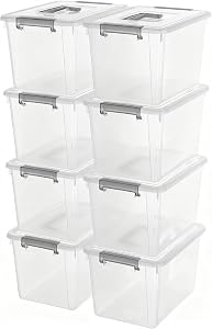Citylife 8 Packs 5L Plastic Storage Bins with Latching Lids Clear Storage Box with handle Stackable Stoage Containers for Organizing Toys, Crafts, Tools