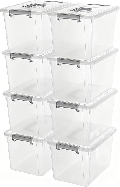 Citylife 8 Boîtes 5L Bacs de rangement en plastique avec lids d'étirage Boîte de rangement claire avec poignée Conteneurs de rangement empilables pour l'organisation de jouets, artisanat, outils