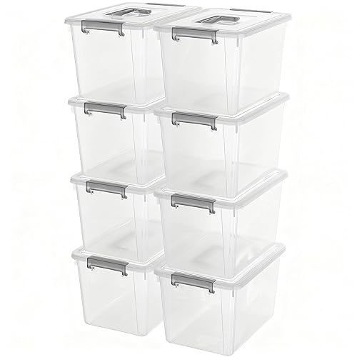 Citylife 8 Packs 5.3QT. Plastic Storage Bins with Latching Lids Clear Storage Box with handle Stackable Stoage Containers for Organizing Toys, Crafts, Tools - 8 Pack (5.3 QT) - Clear White