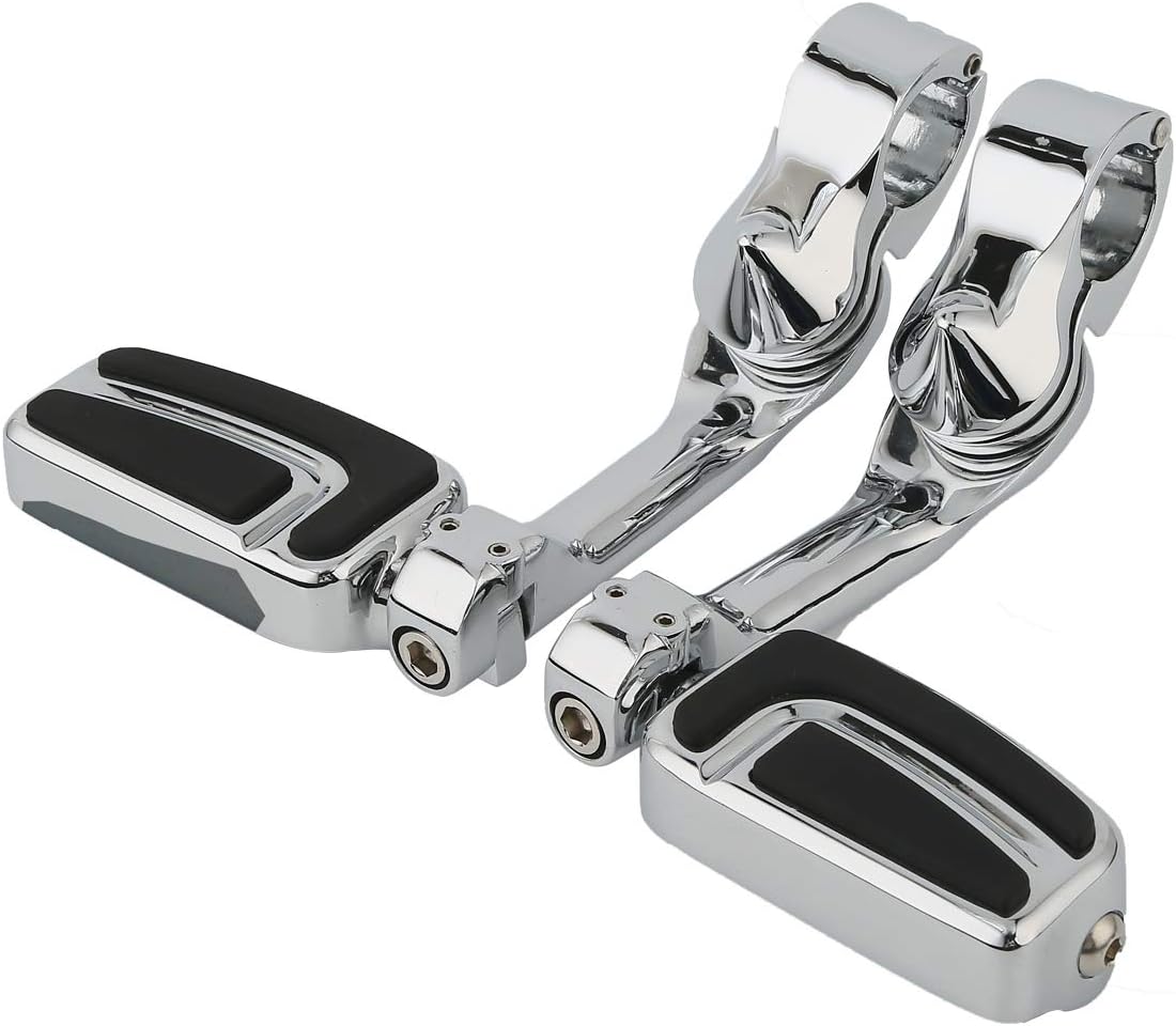 XFMT 1.25" Long Angled Adjustable Highway Footpegs Crash Bar Foot Rests Universal Fits For Harley Davidson Honda Kawasaki Suzuki Yamaha Airflow Style, Chrome