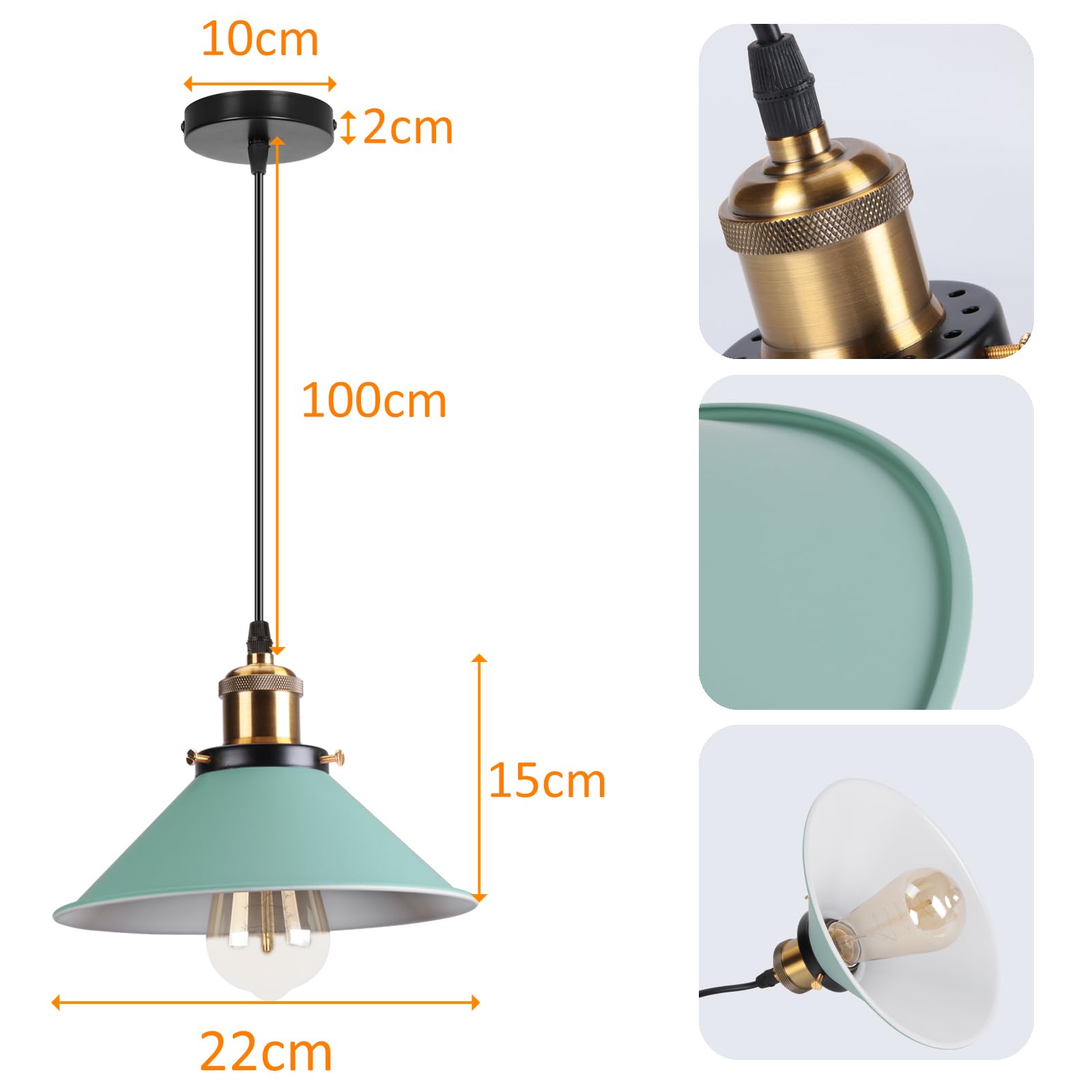 iDEGU Lámpara Colgante Retro 22cm Vintage Techo Industrial Tulipa Metal E27 2 Piezas Verde