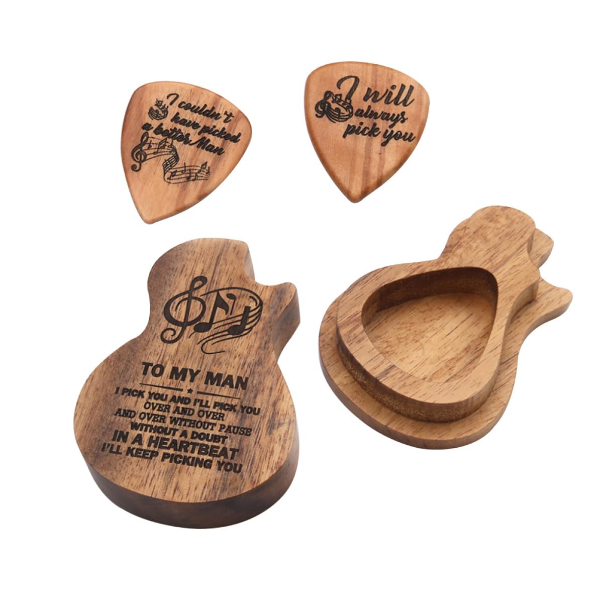 SUPVOX 3juegos Estuche De Madera para Púas De Guitarra Púas Soporte De Colección Diseño Forma De Guitarra para Guitarristas y Músicos