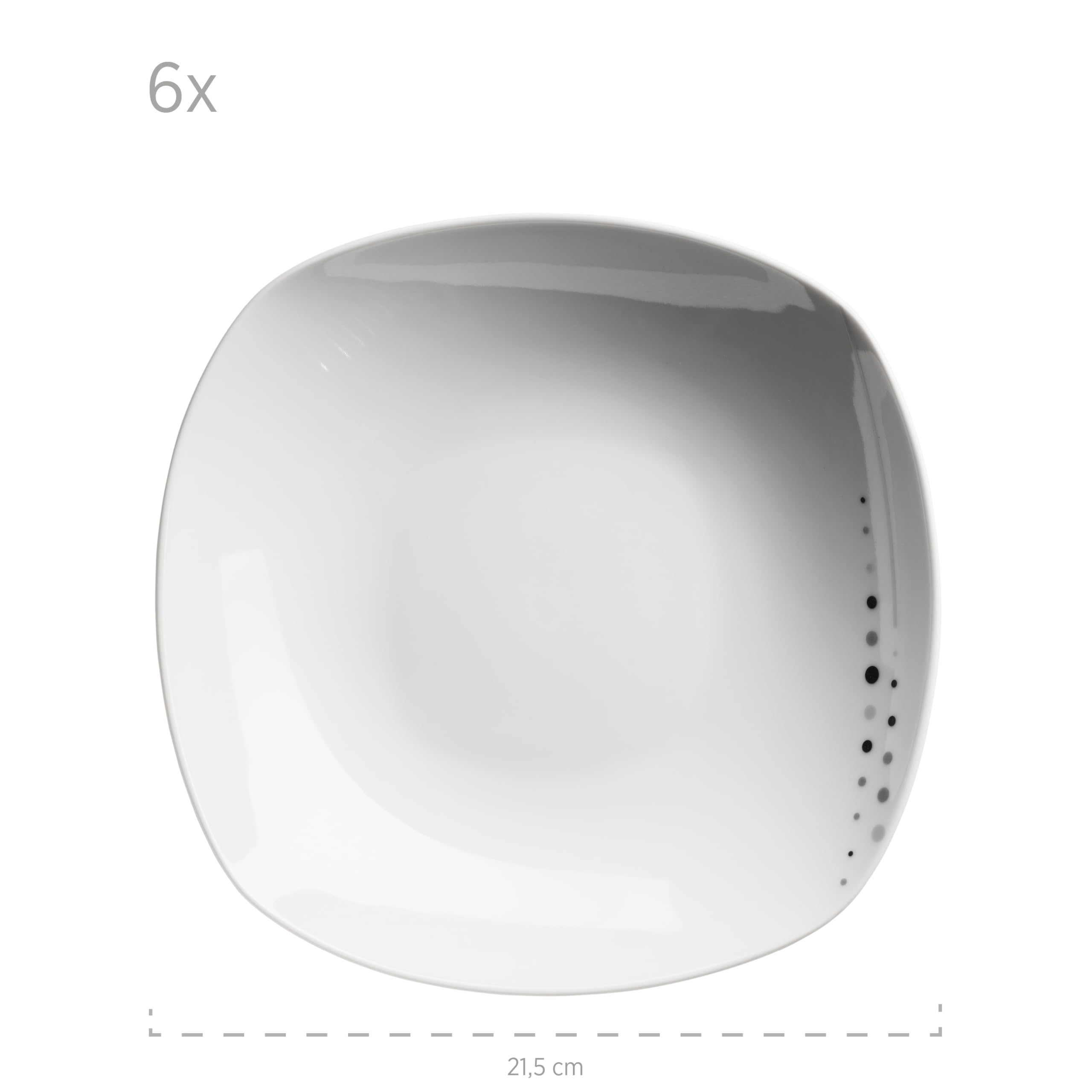 Mäser Fadilla, Tellerset für 4 Personen mit reduziertem Punkt-Design, 18-tlg. Geschirr Set mit flachen Tellern, tiefen Tellern und Desserttellern, Porzellan, Weiß