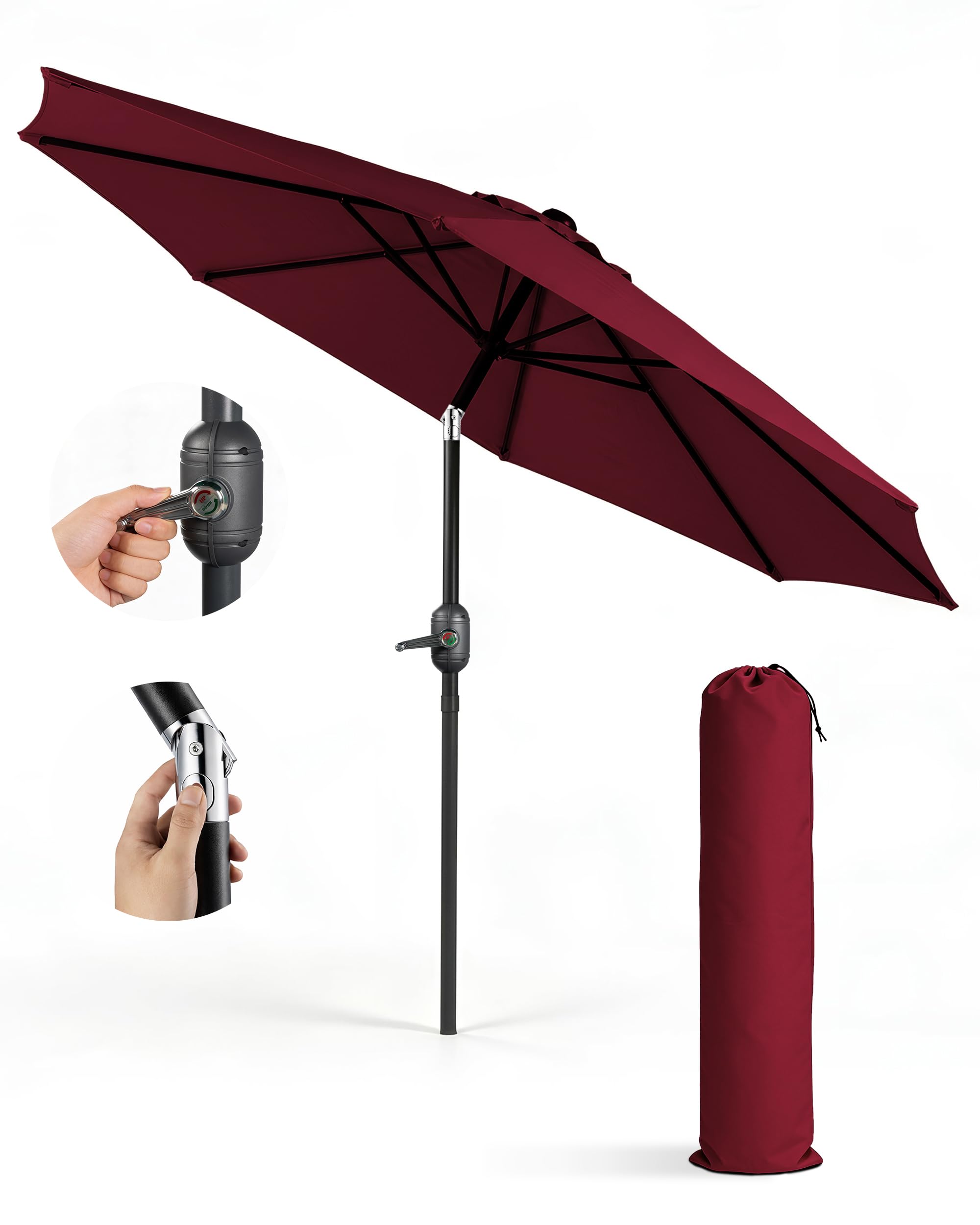 KEPLIN 2.3m Tilting Parasol – Crank & Tilt Outdoor Umbrella with Protective Cover, 180gsm UPF 50+ Polyester Canopy, Steel Frame for Patio, Garden & Balcony