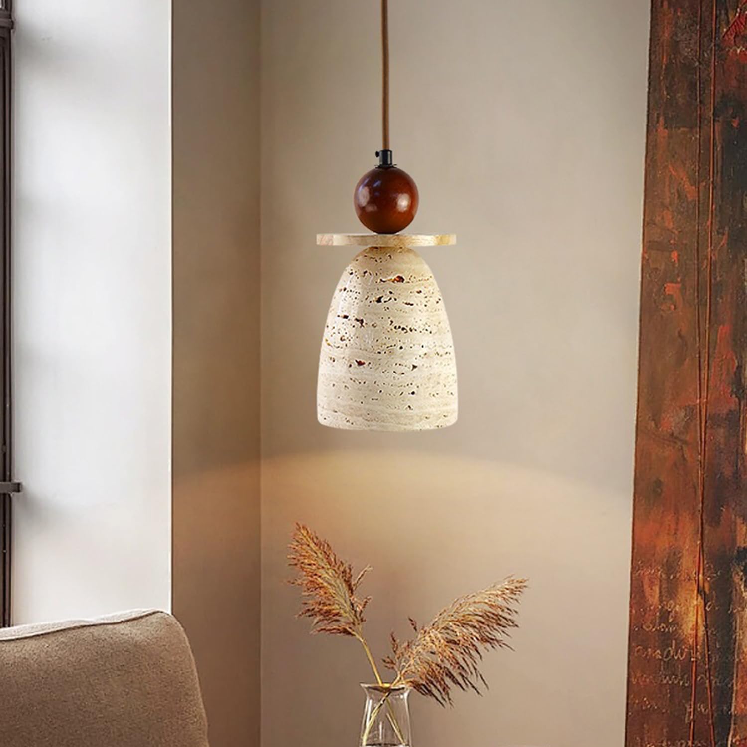 Lampada a sospensione in travertino giallo Lampadario a da 8,6 pollici in pietra di porosa naturale Decorazioni for la casa Illuminazione Decorazione